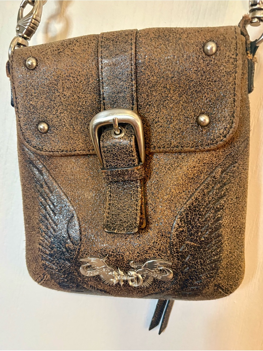Harley-Davidson Dark Brown Embossed Wing Crossbody Bag